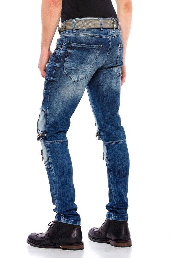 Cipo & Baxx CD551 Street Style Skinny Fit Men's Trousers With Zipper At The Knees BLUE