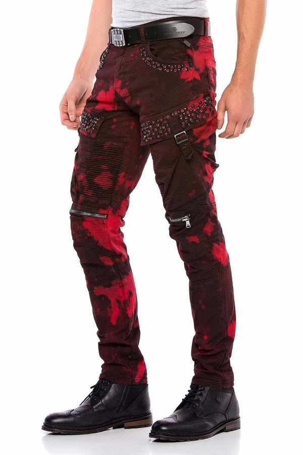 Cipo & Baxx CD558 Shadow Patterned Stone And Zipper Cargo Pants BURGUNDY