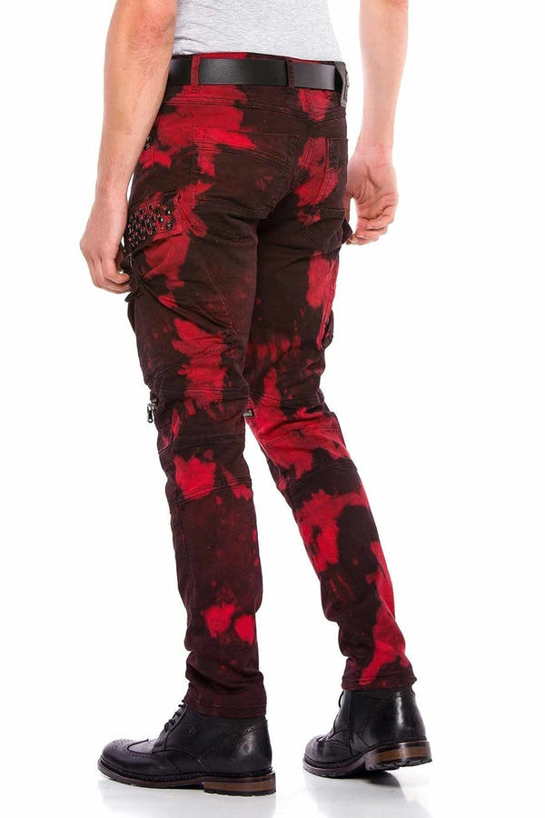 Cipo & Baxx CD558 Shadow Patterned Stone And Zipper Cargo Pants BURGUNDY
