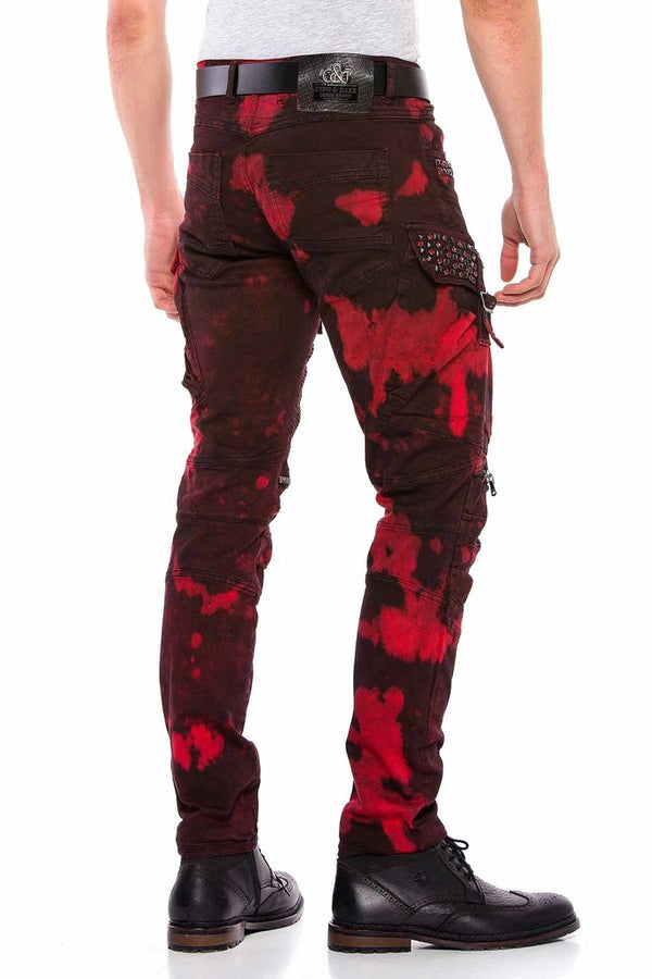 Cipo & Baxx CD558 Shadow Patterned Stone And Zipper Cargo Pants BURGUNDY