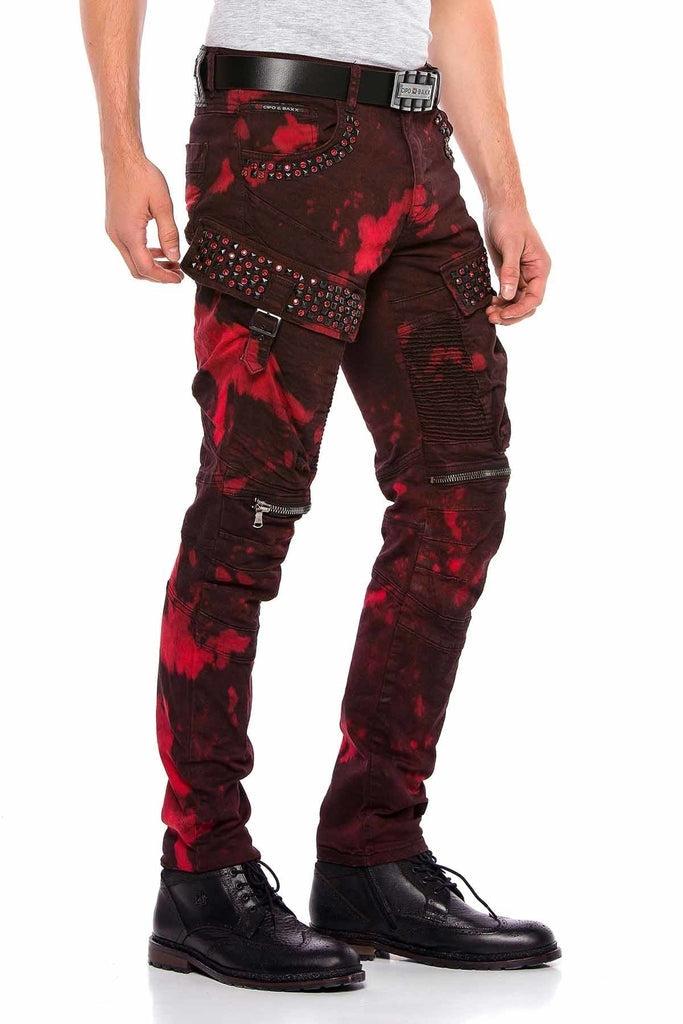 cipo & baxx CD558 Shadow Patterned Stone and Zipper Cargo Pants BURGUNDY