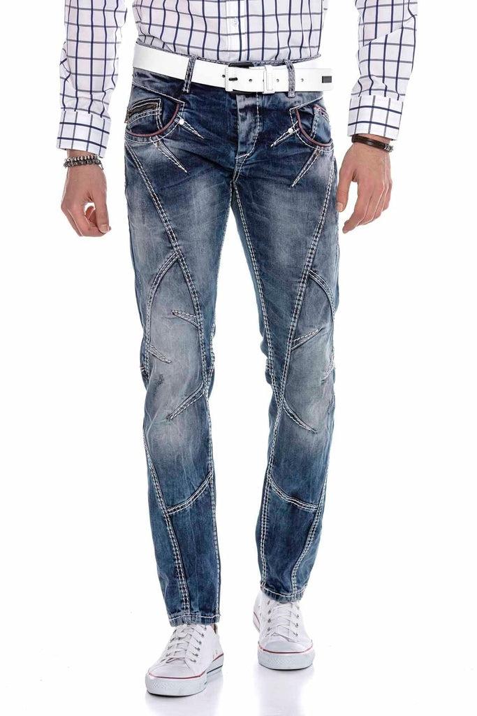 cipo & baxx CD563 Pieced Stitched Regular Cut Jean Trousers BLUE