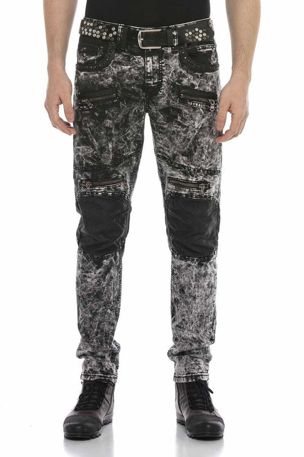 Cipo & Baxx CD568 Batik Washed Leather Detailed Men's Jean Trousers BLACK
