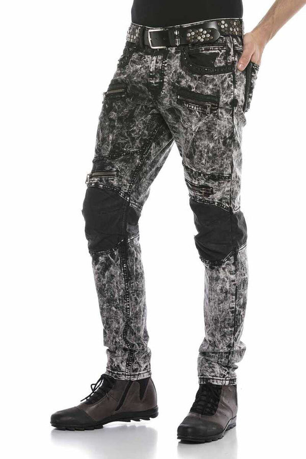 Cipo & Baxx CD568 Batik Washed Leather Detailed Men's Jean Trousers BLACK