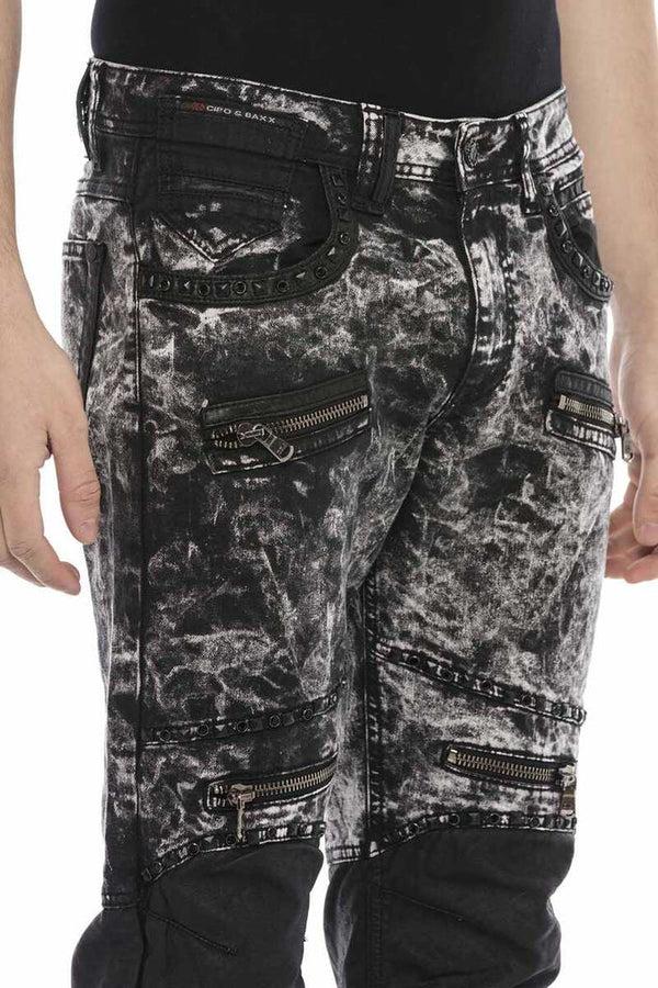 Cipo & Baxx CD568 Batik Washed Leather Detailed Men's Jean Trousers BLACK