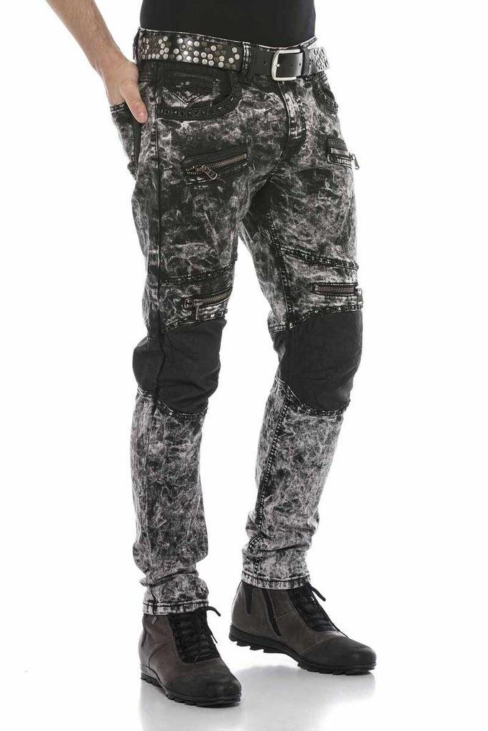 cipo & baxx CD568 Batik Washed Leather Detailed Men's Jean Trousers BLACK