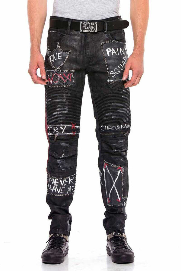 Cipo & Baxx CD571 Striped Painted Metal Drop Regular Fit Jean Trousers BLACK