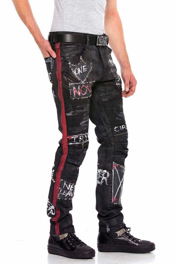 Cipo & Baxx CD571 Striped Painted Metal Drop Regular Fit Jean Trousers BLACK