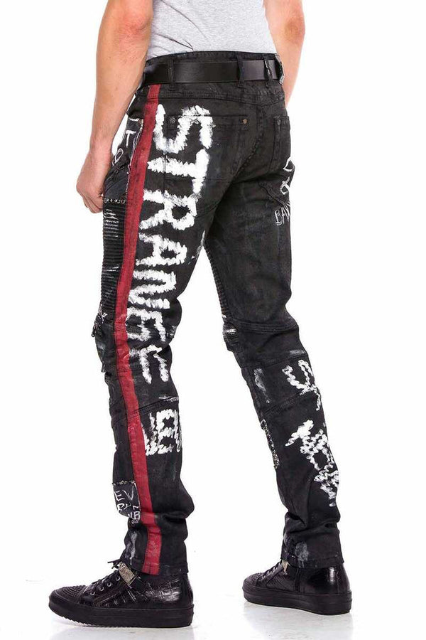 Cipo & Baxx CD571 Striped Painted Metal Drop Regular Fit Jean Trousers BLACK