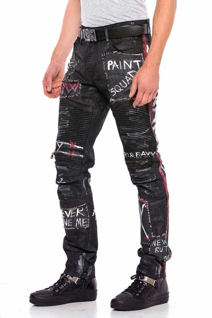 cipo & baxx CD571 Striped Painted Metal Drop Regular Fit Jean Trousers BLACK