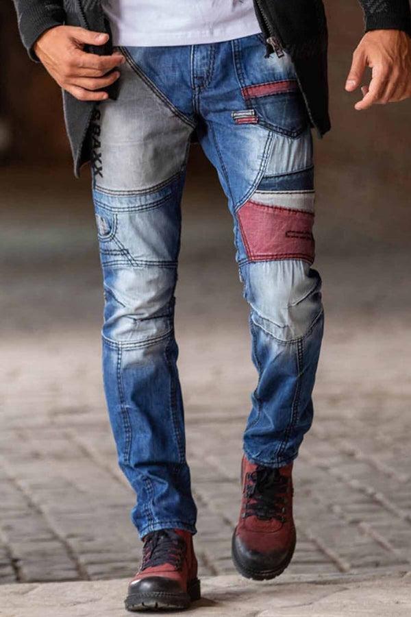 Cipo & Baxx CD574 Embroidered Piece Colored Patchwork Regular Cut Jeans BLUE