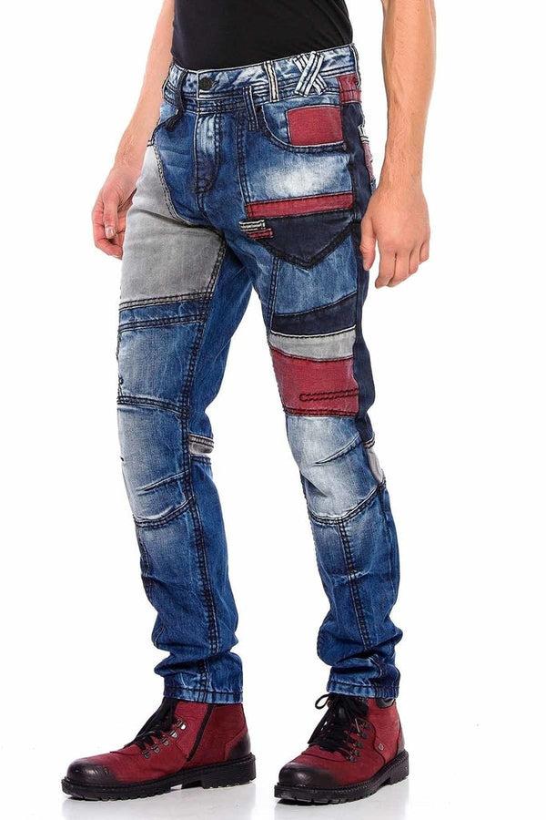 Cipo & Baxx CD574 Embroidered Piece Colored Patchwork Regular Cut Jeans BLUE