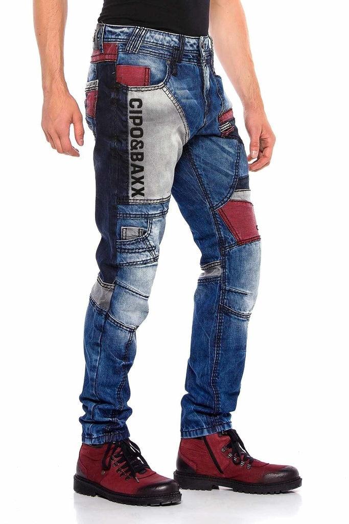cipo & baxx CD574 Embroidered Piece Colored Patchwork Regular Cut Jeans BLUE