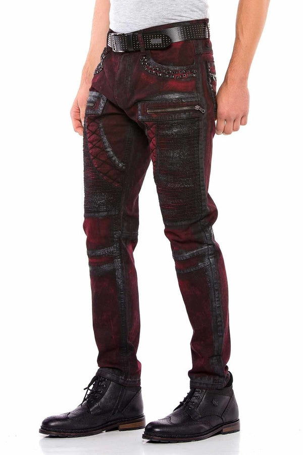 Cipo & Baxx CD581 Glitter Painting Embroidered Stone Detailed Men's Jean Trousers BURGUNDY