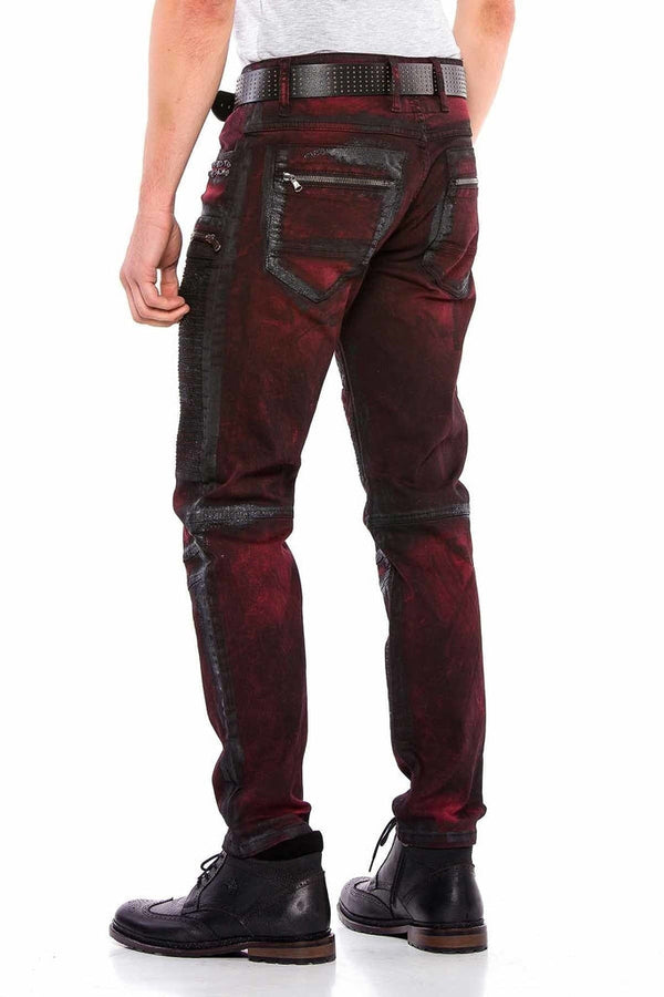 Cipo & Baxx CD581 Glitter Painting Embroidered Stone Detailed Men's Jean Trousers BURGUNDY