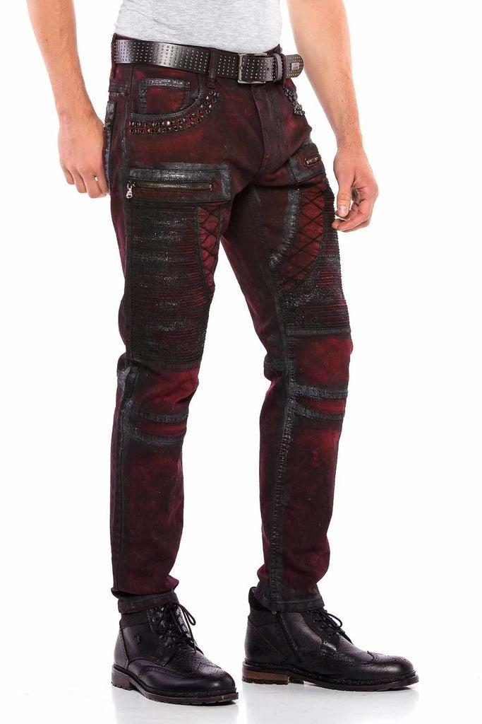 cipo & baxx CD581 Glitter Painting Embroidered Stone Detailed Men's Jean Trousers BURGUNDY