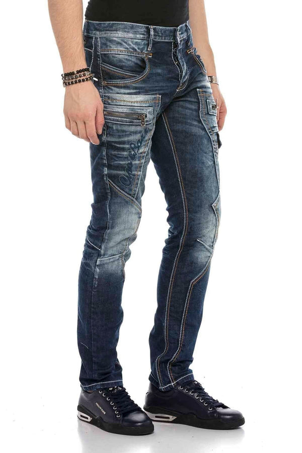 Cipo & Baxx CD584 Piece Stitched Low Waist Vintage Men's Jean Trousers BLUE