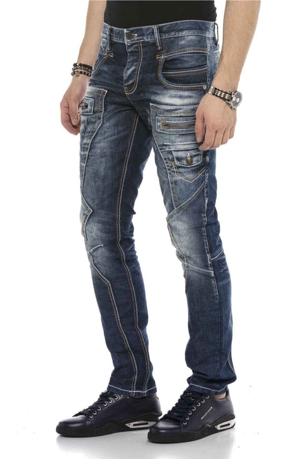 Cipo & Baxx CD584 Piece Stitched Low Waist Vintage Men's Jean Trousers BLUE