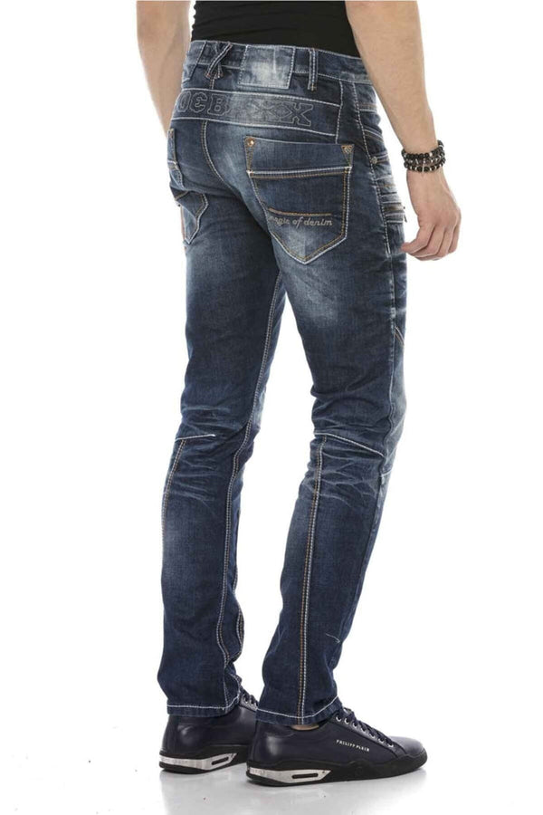 Cipo & Baxx CD584 Piece Stitched Low Waist Vintage Men's Jean Trousers BLUE