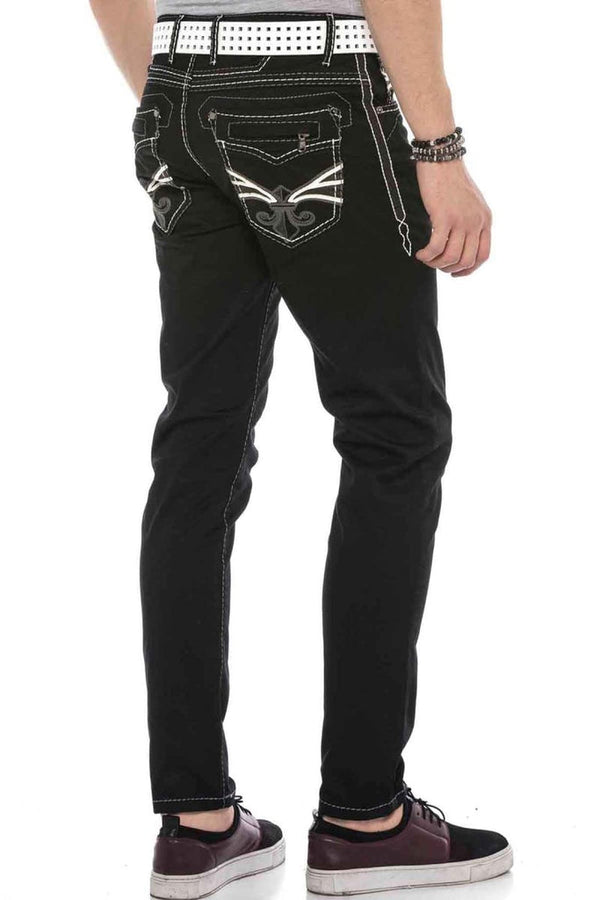 Cipo & Baxx CD585 Back Pocket Embroidered Jean Trousers BLACK