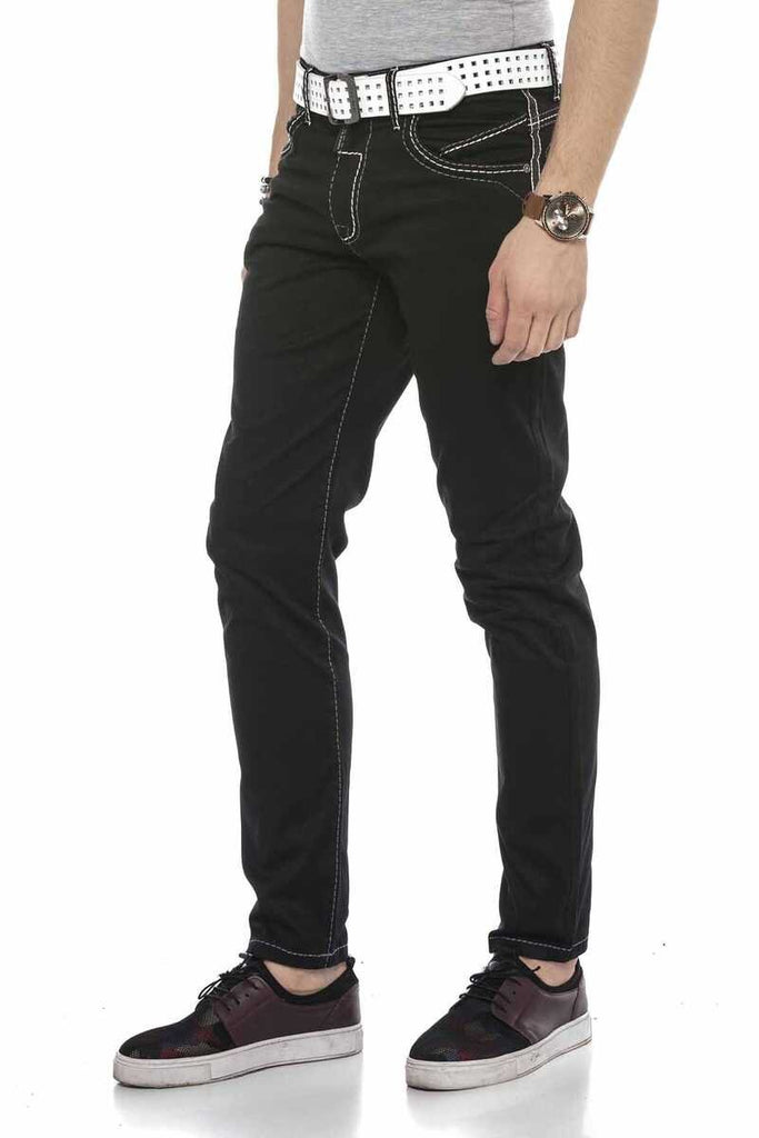 cipo & baxx CD585 Back Pocket Embroidered Jean Trousers BLACK