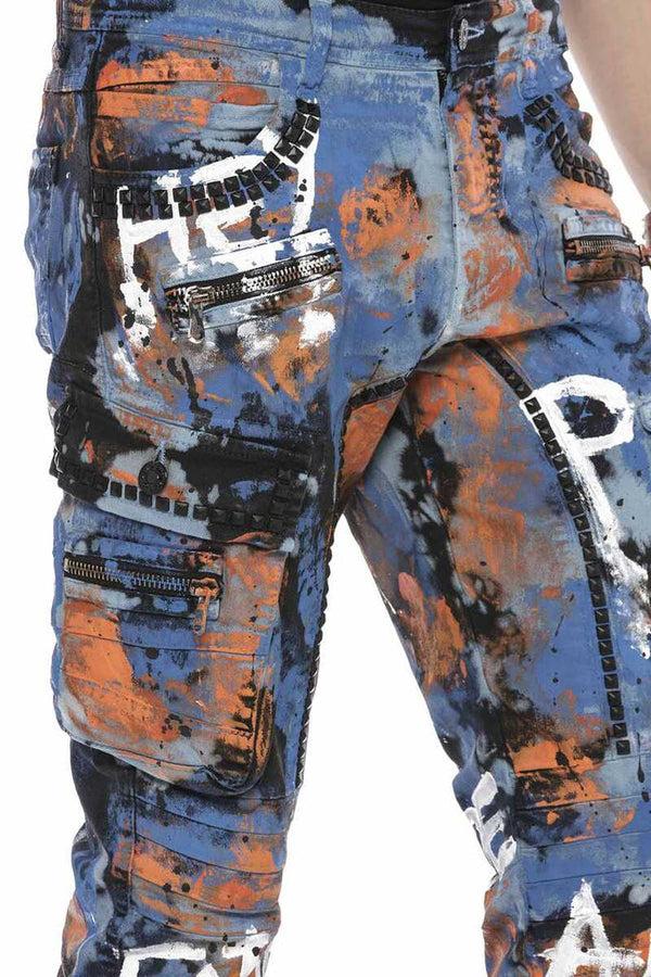 Cipo & Baxx CD587 Men's Colorful Painting Cargo Pocket Jeans RED