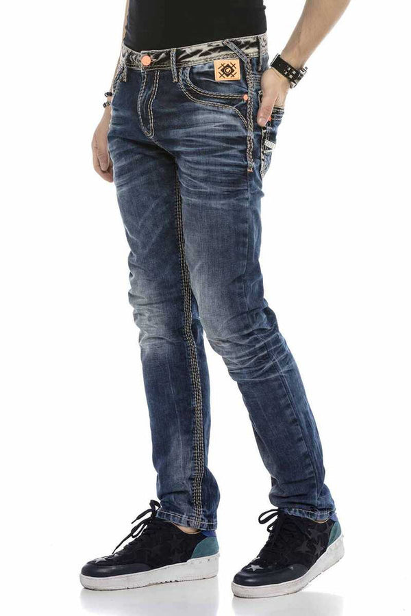 Cipo & Baxx CD593 Thick Stitched Jeans With Neon Label BLUE