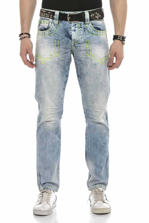 Cipo & Baxx CD596 Neon Pocket Embroidered Ice Blue Jean Trousers ICEBLUE
