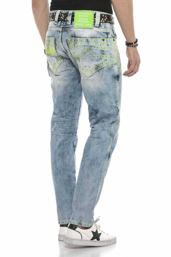 Cipo & Baxx CD596 Neon Pocket Embroidered Ice Blue Jean Trousers ICEBLUE