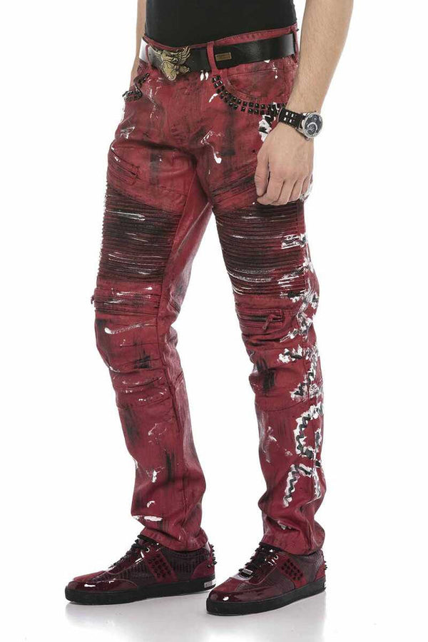 Cipo & Baxx CD608 Hand Painted Men's Jean Trousers RED