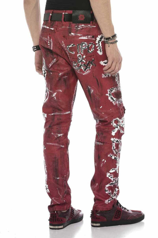 Cipo & Baxx CD608 Hand Painted Men's Jean Trousers RED