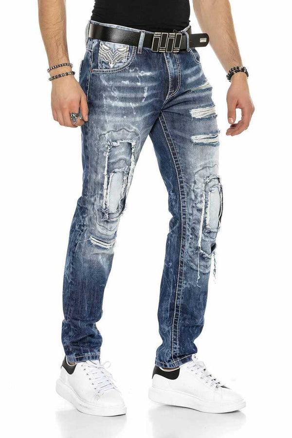 Cipo & Baxx CD611 Pocket Detailed Patched Ripped Men's Jean Trousers BLUE