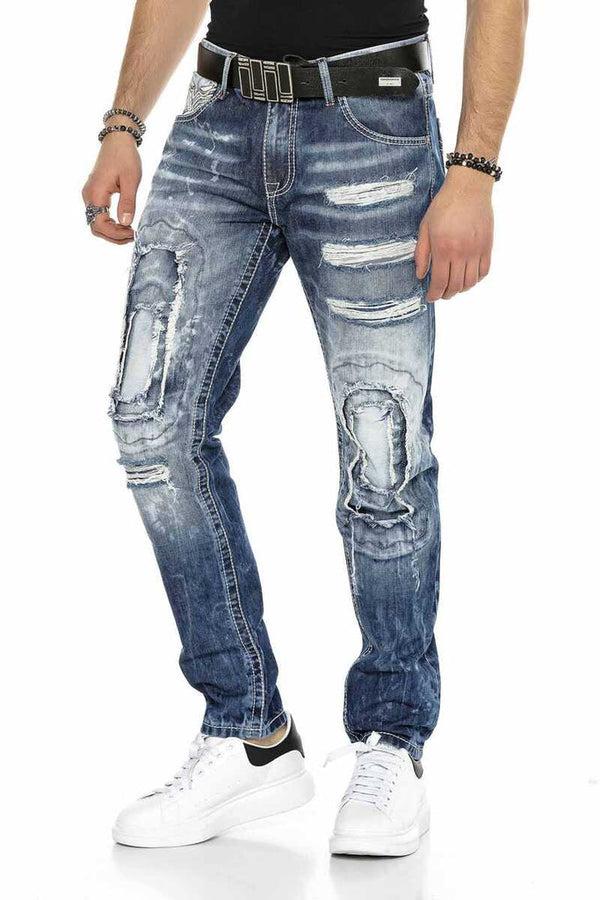 Cipo & Baxx CD611 Pocket Detailed Patched Ripped Men's Jean Trousers BLUE