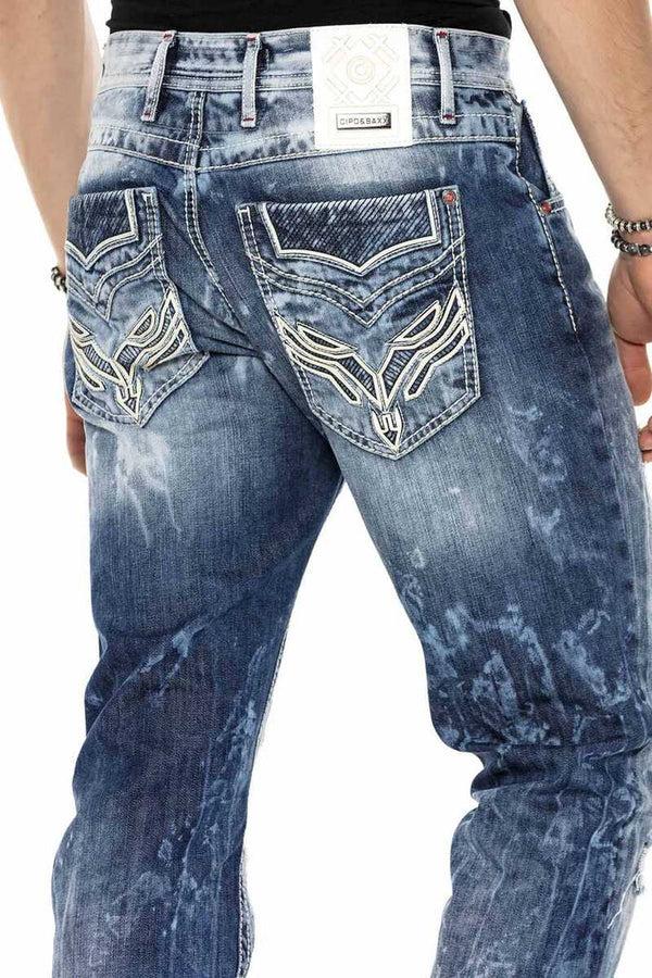 Cipo & Baxx CD611 Pocket Detailed Patched Ripped Men's Jean Trousers BLUE