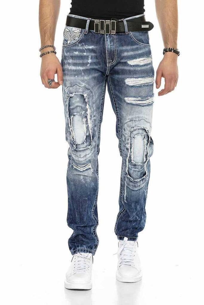 cipo & baxx CD611 Pocket Detailed Patched Ripped Men's Jean Trousers BLUE