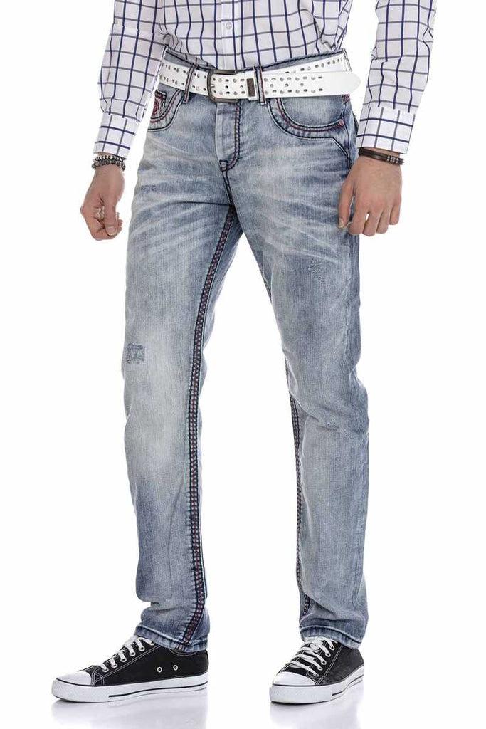 cipo & baxx CD612 Open Pocket Detailed Straight Fit Men's Jean Trousers BLUE