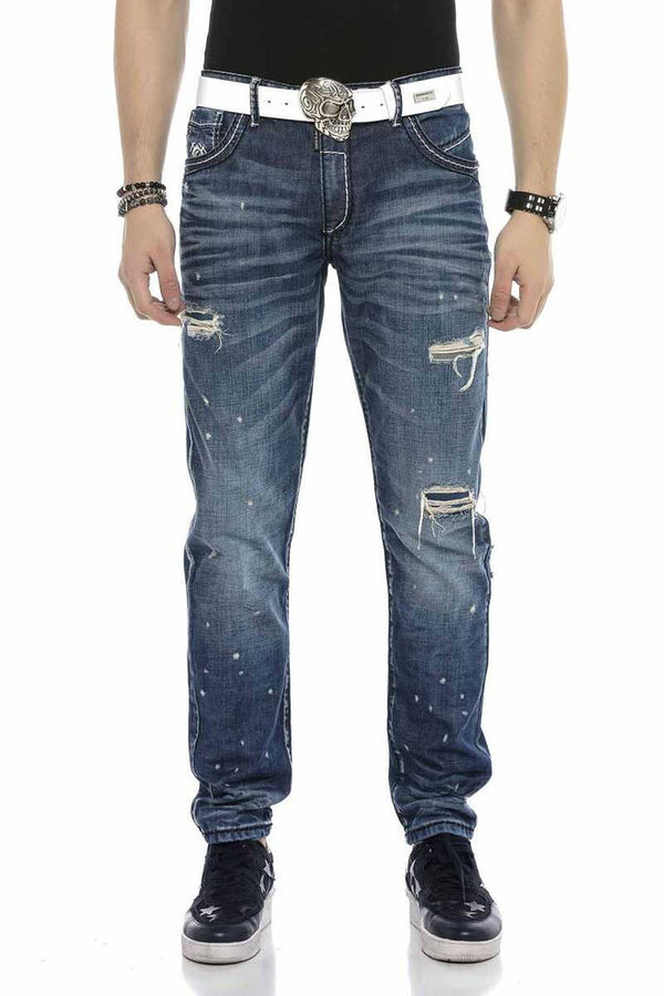 Cipo & Baxx CD627 Pocket Embroidered Destroyed Ripped Men's Jean Pants BLUE