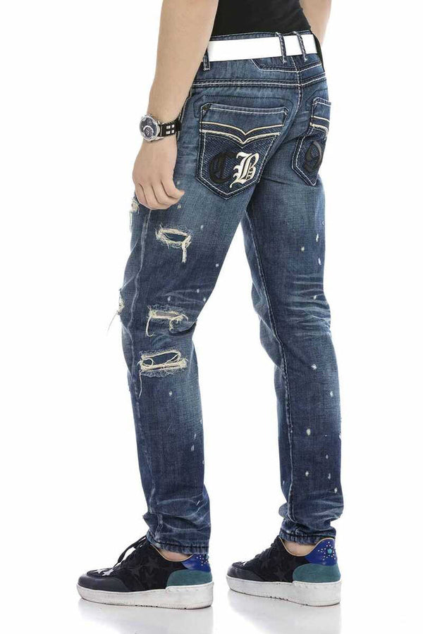 Cipo & Baxx CD627 Pocket Embroidered Destroyed Ripped Men's Jean Pants BLUE