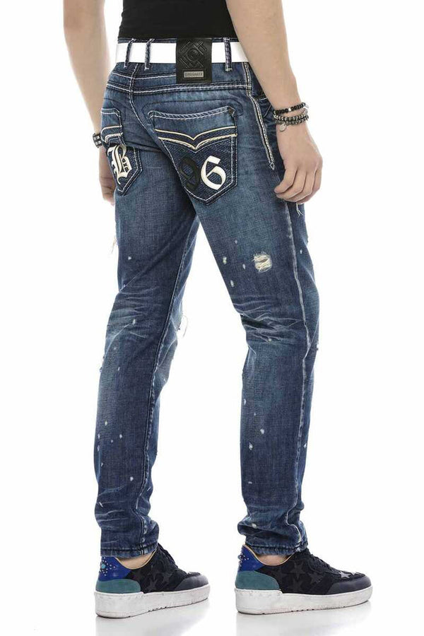 Cipo & Baxx CD627 Pocket Embroidered Destroyed Ripped Men's Jean Pants BLUE