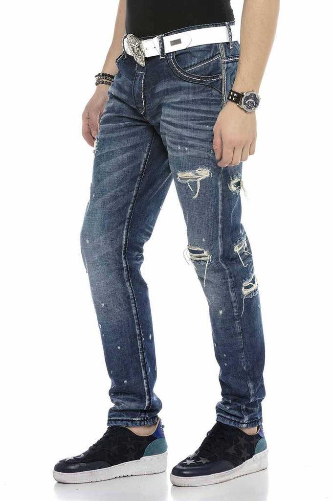 cipo & baxx CD627 Pocket Embroidered Destroyed Ripped Men's Jean Pants BLUE