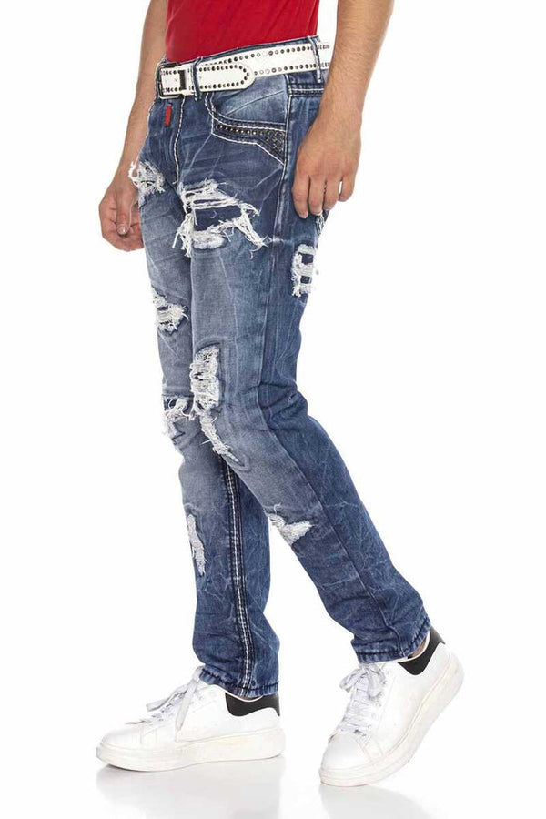 Cipo & Baxx CD644 Pocket Detailed Relax Fit Destroyed Men's Jean Trousers BLUE