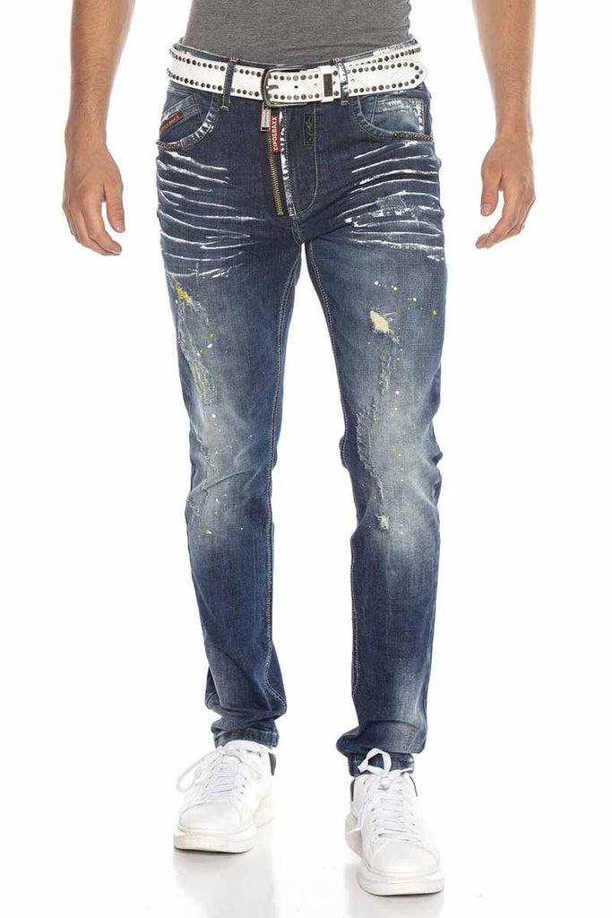 cipo & baxx CD658 Dyed Ripped Low Waist Men's Jean Pants BLUE