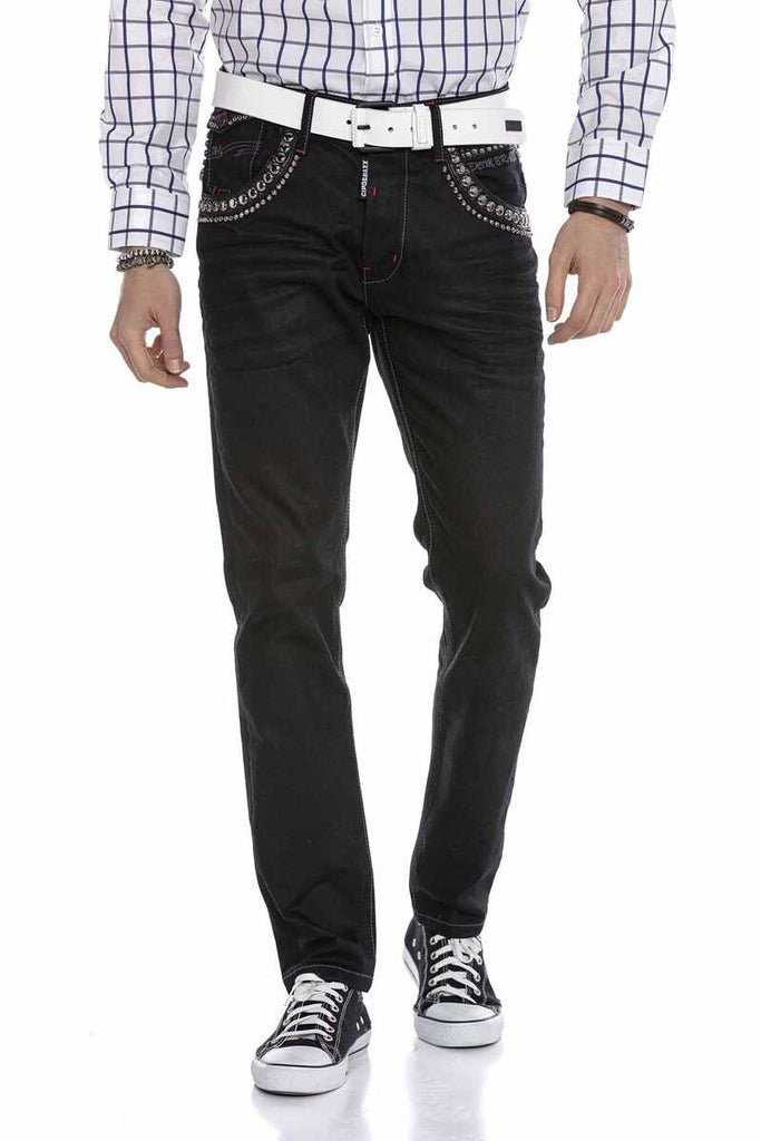 cipo & baxx CD663 Embroidered Men's Jean Trousers BLACK