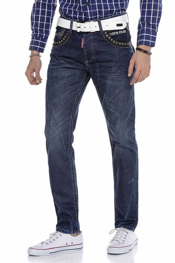 Cipo & Baxx CD665 Yellow Embroidered Men's Jean Trousers BLUE