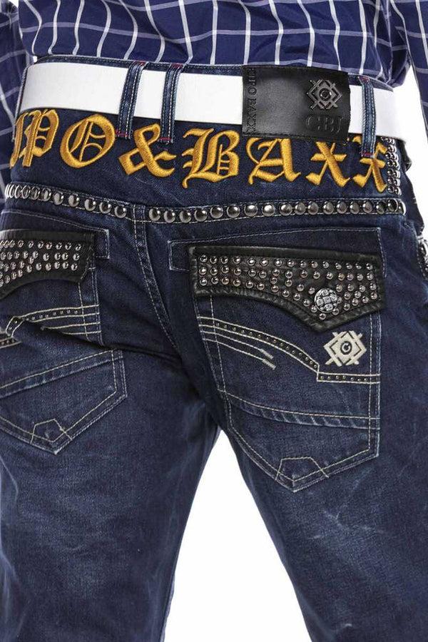 Cipo & Baxx CD665 Yellow Embroidered Men's Jean Trousers BLUE