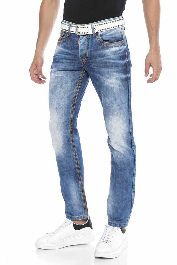 Cipo & Baxx CD669 Thick Stitching Detailed Straight Fit Men's Jean Trousers BLUE