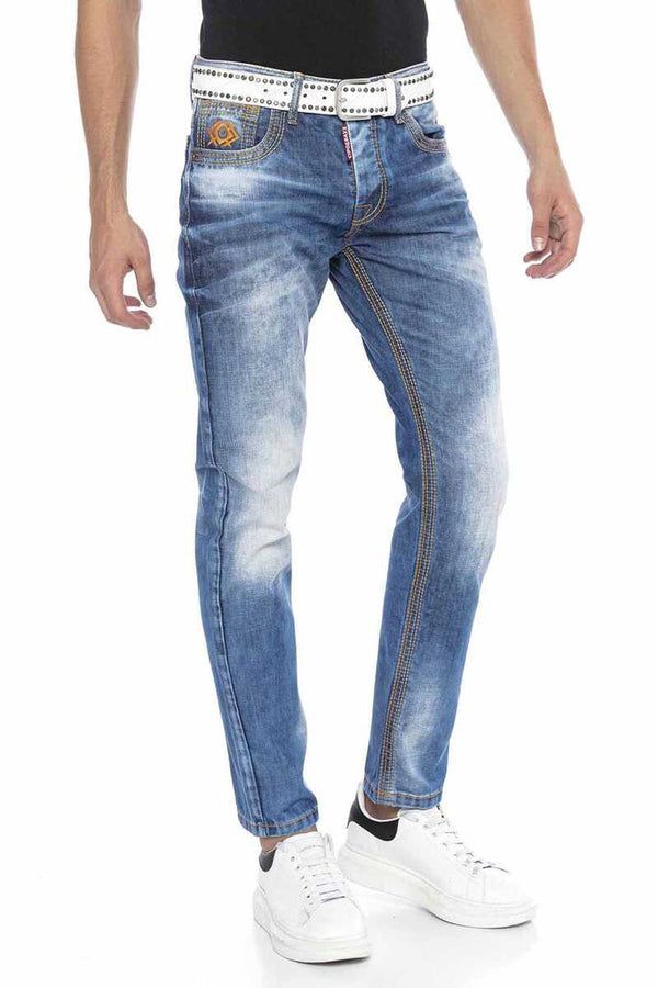 Cipo & Baxx CD669 Thick Stitching Detailed Straight Fit Men's Jean Trousers BLUE