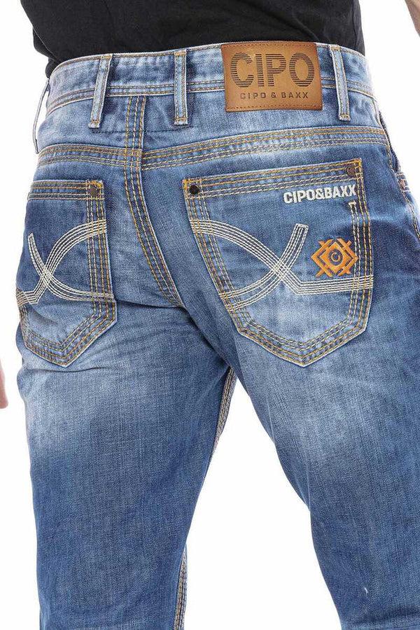 Cipo & Baxx CD669 Thick Stitching Detailed Straight Fit Men's Jean Trousers BLUE