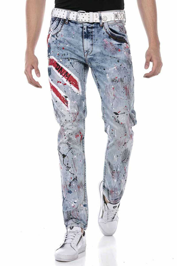 Cipo & Baxx CD684 Skull Hand Painted Ice Blue Men's Jean Trousers ICEBLUE