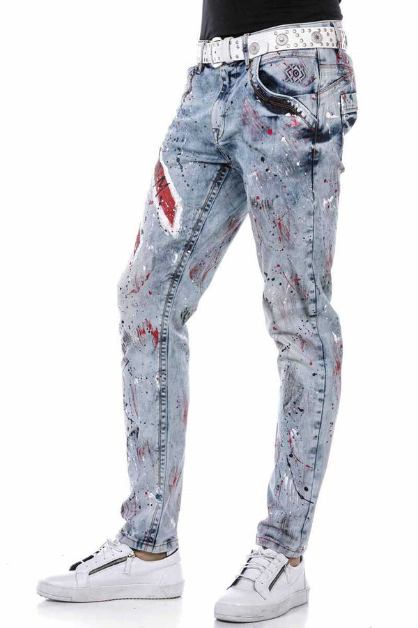 Cipo & Baxx CD684 Skull Hand Painted Ice Blue Men's Jean Trousers ICEBLUE